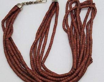 VTG 30" Wood Looking Plastic Beaded Necklace with Silver tone Metal Hook