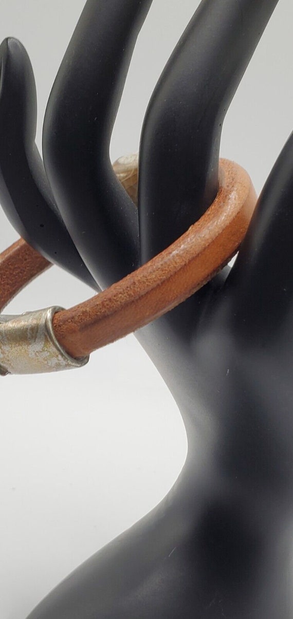 Camel Colored Leather bracelet with Teal Ceramic … - image 5