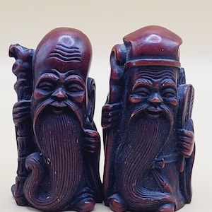 Vtg 2.25&quot; Red Resin Chinese 2 Of 3 wise men miniature statues Fu Lu Shou Figures