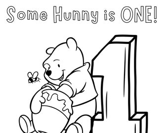 Customizable Winnie the Pooh First Birthday Coloring Sheet - Digital Download