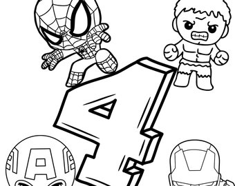 Instant Download - Avengers - SuperHero 4th birthday Color Activity