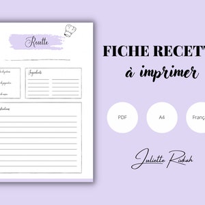 Fiche recette individuelle à télécharger et imprimer (PDF) - Format A4, Modèle de feuille recette pour livre de cuisine