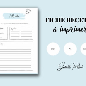 Fiche recette individuelle à télécharger et imprimer (PDF) - Format A4, Modèle de feuille recette pour livre de cuisine