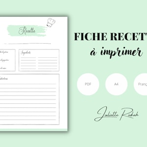 Fiche recette individuelle à télécharger et imprimer (PDF) - Format A4, Modèle de feuille recette pour livre de cuisine