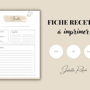 Fiche recette individuelle à télécharger et imprimer (PDF) - Format A4, Modèle de feuille recette pour livre de cuisine
