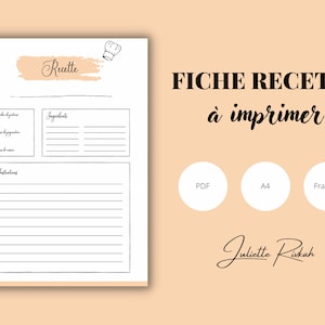 Fiche recette individuelle à télécharger et imprimer (PDF) - Format A4, Modèle de feuille recette pour livre de cuisine