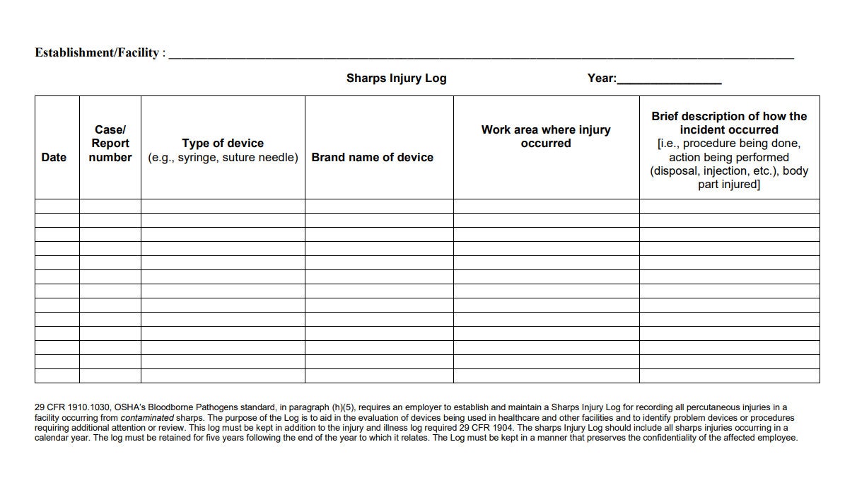Aquatics Facility Sharps Injury Log Etsy Aquatics Facility Sharps Injury Log Etsy