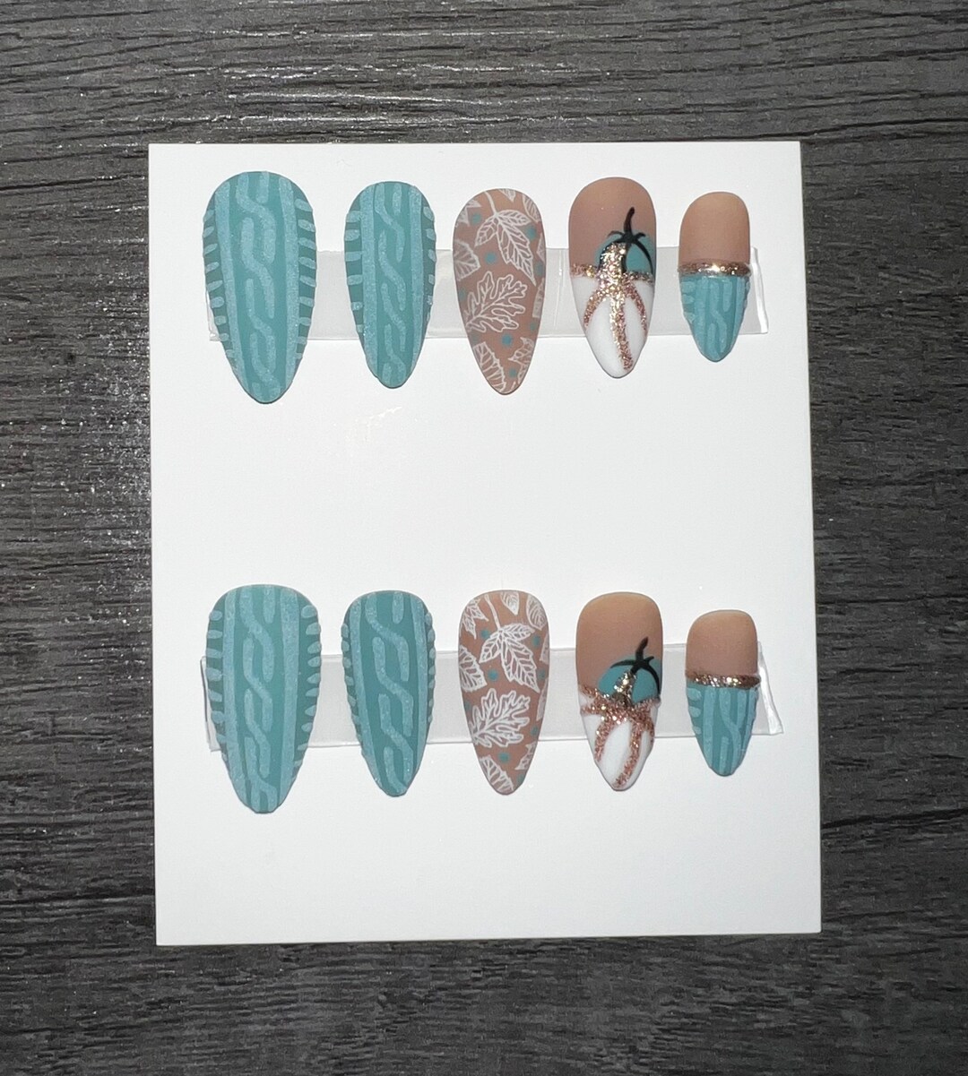 Blue Sweater Nails Leaves Fall Nails Cute Fall Press on Etsy