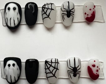 Halloween Nails, Spider Web, Ghost, Press On Nails, Blood Splatter, Fall