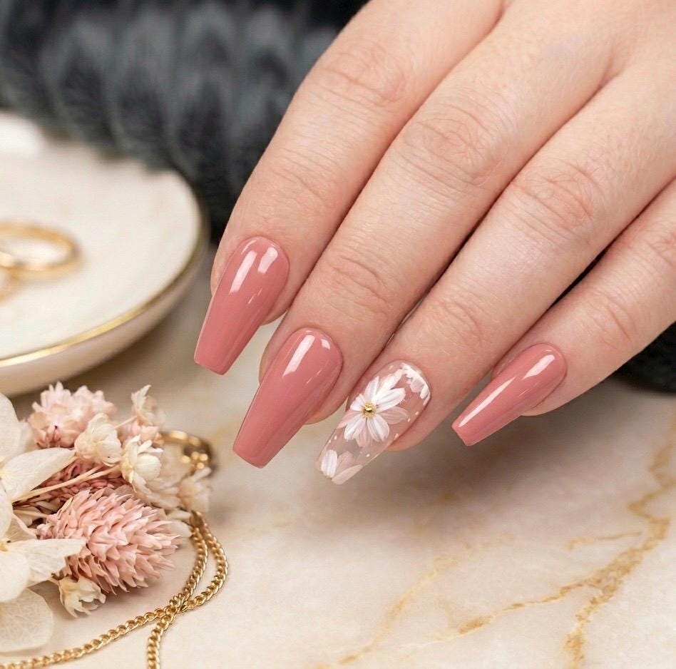 Floral Press on Nails: Hand-painted White Flower Nail Art - Etsy