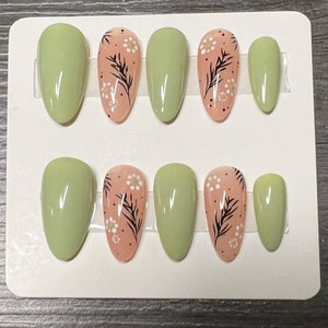 Green Press On Nails | Nails, Branches, Green Nails