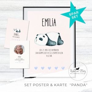 Zur Geburt | Set Poster und Karte | Tochter & Sohn | Postkarte | Kunstdruck | Panda | Dschungel | Baby | Babygeschenk | Grußkarte