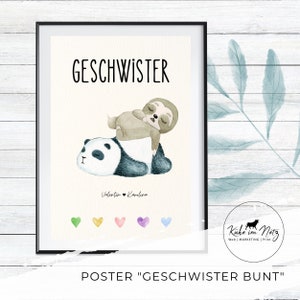 Poster "2 Geschwister" | Personalisiertes Baby Geschenk | Kinderzimmer Print | Deko Boy & Girl | Geschenkidee Taufe Geburt | Zwillinge
