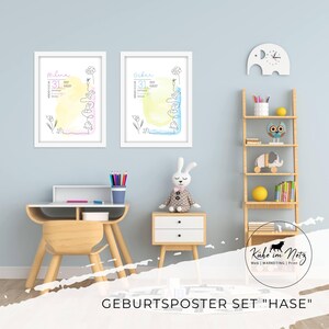 Geburtsposter "Hase" | Mädchen Junge Babyzimmer Deko | Taufe Geschenkidee | Download Print