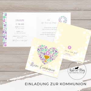 Einladung Kommunion Blume | Firmung | Konfirmation | Taufe | Tochter & Sohn | Karte, Klappkarte, Einladungskarte, Quadrat, Personalisiert