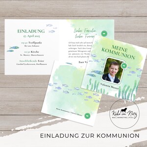 Einladung Kommunion mit Foto | Firmung | Konfirmation | Taufe | Tochter & Sohn | Karte | Fische | Unterwasserwelt | Personalisiert