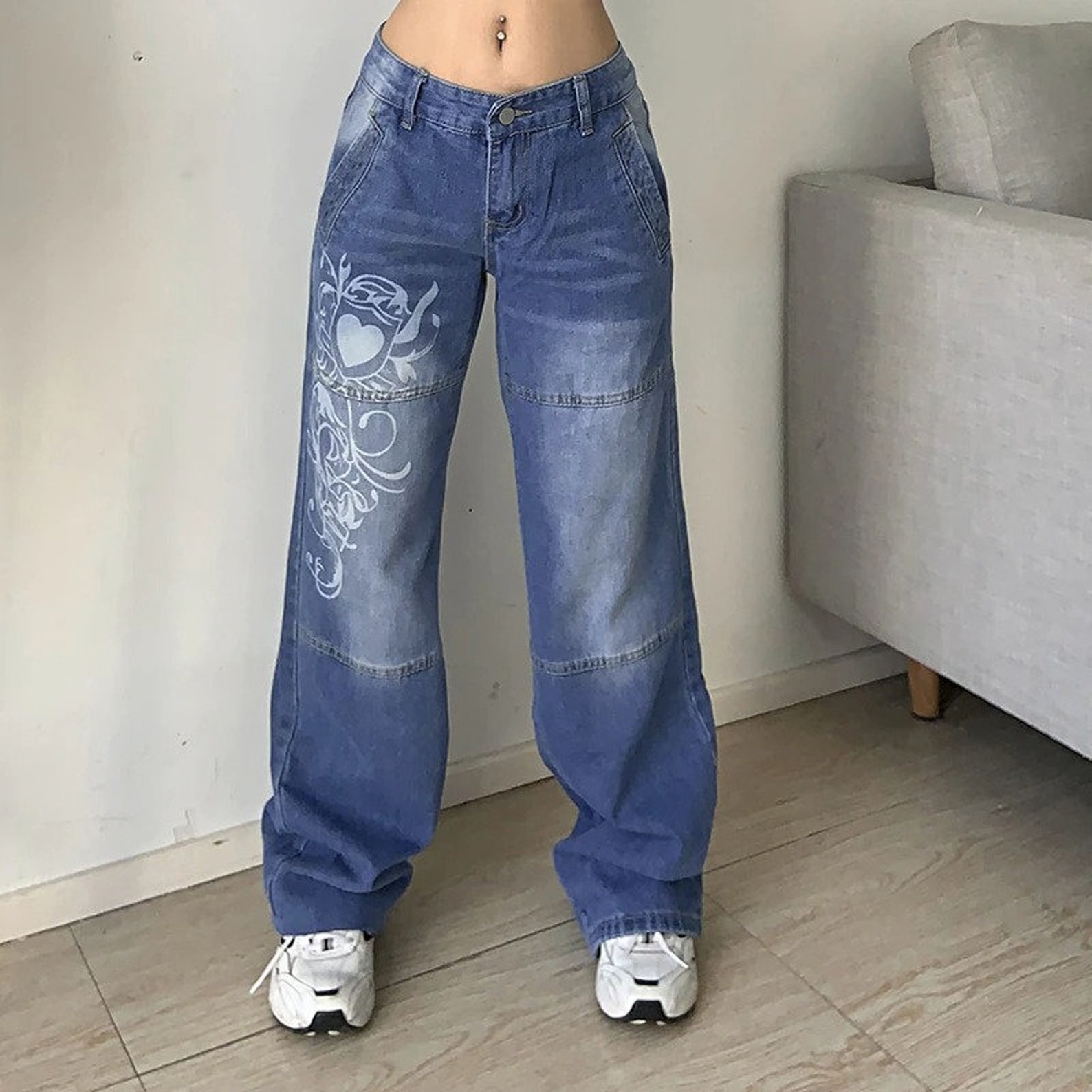Y2k Aesthetic Baggy Jeans Womens Blue Vintage Casual Wide - Etsy