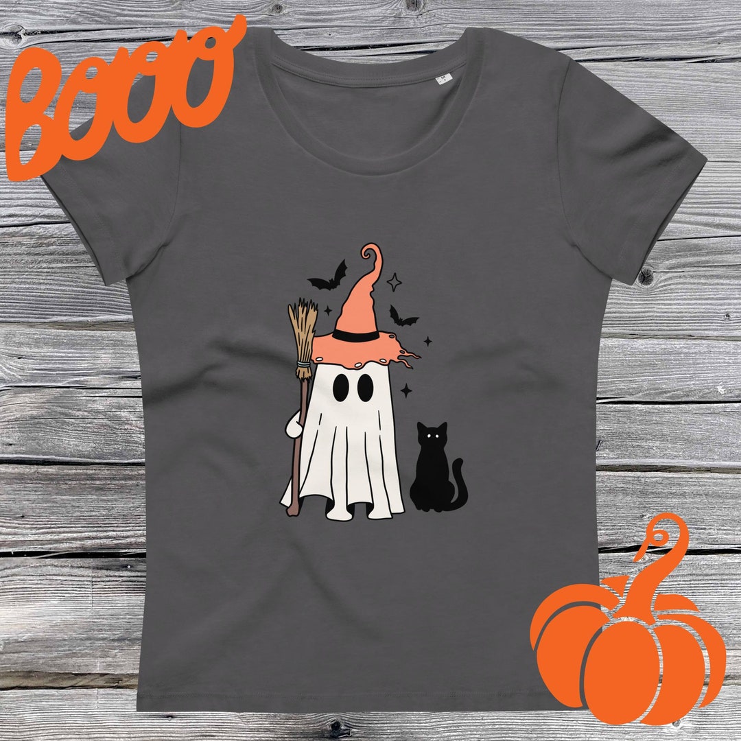 Boo Witch Ghost With Black Cat Women's Fitted Eco Tee Etsy