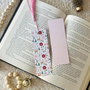 floral deer bookmark | holiday bookmarks | winter floral | christmas trees | double-sided | bookmark