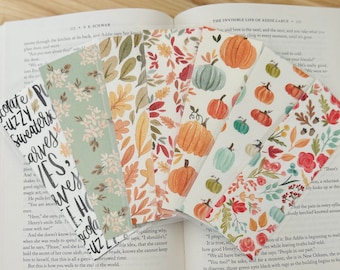 a blue fall collection | fall bookmarks | pumpkin bookmarks | wooden bookmark | laminated & double-sided | bookmark
