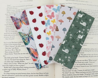 spring insect bookmarks | snail bookmarks | ladybug bookmarks | butterfly bookmarks | mushrooms | laminated & double-sided | bookmark