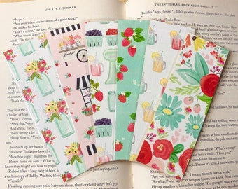 summer market bookmarks | lemonade bookmark | market kitchen | market flowers | town bookmark  | laminated & double-sided | bookmark