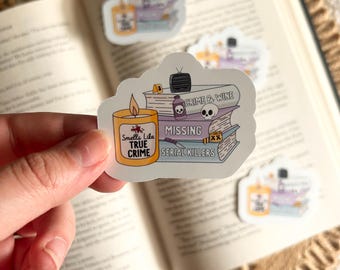 smells like true crime sticker | thriller girlie | mystery reader | readers | bookish stickers | vinyl sticker