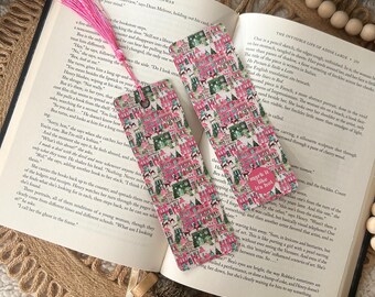 downtown christmas bookmark | holiday bookmarks | snowy houses | christmas time | village square | double-sided | bookmark