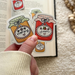 honey and jam jar sticker | strawberry jam | honey | readers | vinyl sticker