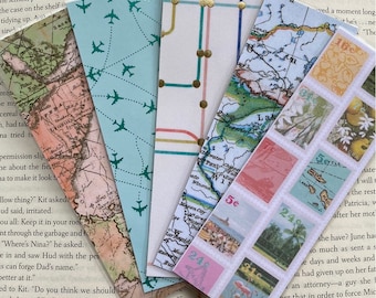 travel collection no. 1 | map bookmark | gold foil, stamps | laminated & double-sided | bookmark