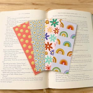 happy days collection | floral bookmarks | happy face bookmarks | smiley face | rainbows | laminated & double-sided, bookmark