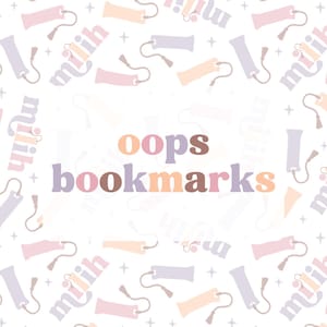 May include: A white background with a repeating pattern of colorful bookmarks with tassels. The text "oops bookmarks" is in the center of the image.