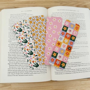 groovy vibes bookmarks | smiley face bookmarks | floral bookmarks | checkered bookmark | double-sided | bookmark