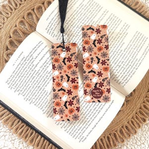 floral halloween bookmark | halloween | ghosts | bats | flowers | spider webs | skeletons |  | double-sided | bookmark