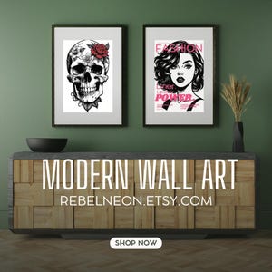 Floral Skull Tattoo Print – Gothic Wall Art with Red Rose – Dark Romantic Decor – Digital Download Poster – Skull Illustration Gift for Her