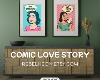 Cartel de arte pop CARTA DE AMOR – Vintage Comic Stil Wandbild – Descarga digital – Liebe Romantik Wanddeko – Retro Pop Art imprimible