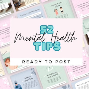 Publicación de Instagram sobre salud mental, plantilla de Canva para Instagram con consejos diarios sobre salud mental, entrenador de salud mental, Instagram sobre ansiedad, plantilla para terapeuta