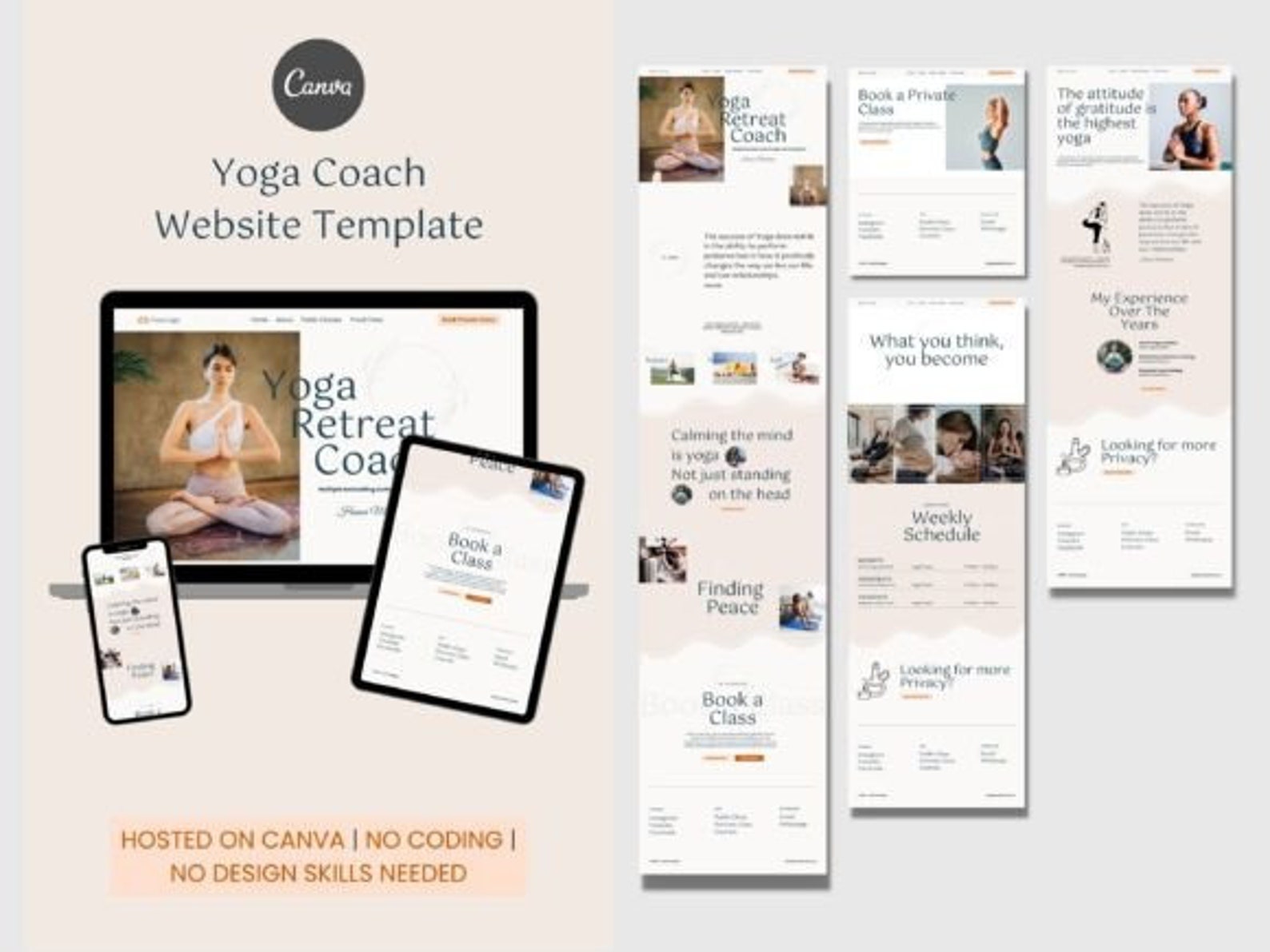 Health Wellness Website Template Prebuilt Yoga Coach Website Canva