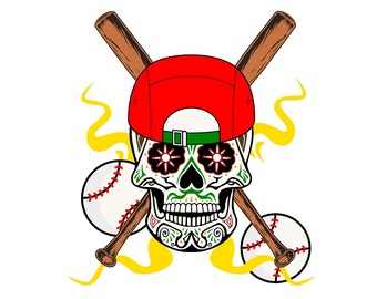 Cinco de Mayo Baseball PNG Béisbol Calavera Sugar Skull Baseball Schädel mit gekreuzten Fledermäusen Player Shirt Design Datei Digitaler Download