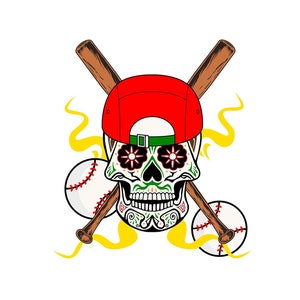 Cinco de Mayo honkbal PNG Béisbol Calavera suiker schedel honkbal schedel met gekruiste vleermuizen speler shirt ontwerp bestand digitale download