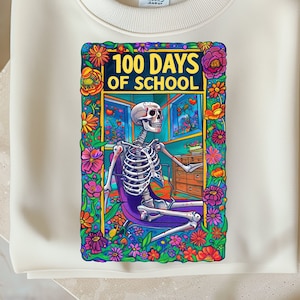 Carta dei Tarocchi di 100 giorni di scuola PNG Insegnante stanco strega Tarocchi divertenti T-shirt Tazza PNG Scheletro alla moda Sublimazione Design Download digitale