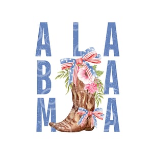 Patriottische Coquette Alabama Png 4 juli Alabama Png Amerikaanse vlag Png AL Png Alabama Cowgirl Bow Ribbon Map Sublimatie Design PNG ALLEEN