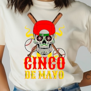 Cinco de Mayo honkbal PNG Cinco de Mayo grappige PNG Béisbol Latino Mexicaanse schedel Bunco speler shirt ontwerp bestand digitale download