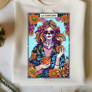 La Chingona Tarocchi PNG Spagnolo Loteria Latina Scheletro Chola Catrina Teschio T-shirt Tazza PNG Divertente Messicano Sublimazione Design Scarica