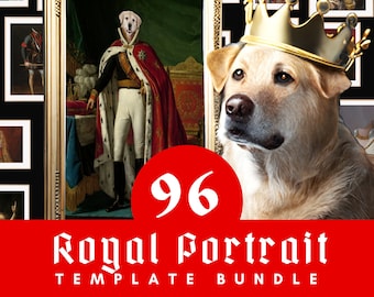 96 Royal Portrait Bundle Pack, Pet Dog Cat Human Templates, King Queen Knight Crown Body Clothes Suit Head Female Couple DIGITAL OVERLAY SET