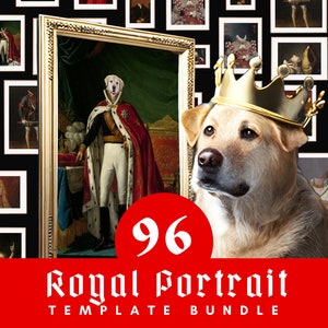 96 Royal Portrait Bundle Pack, Pet Dog Cat Human Templates, King Queen Knight Crown Body Clothes Suit Head Female Couple DIGITAL OVERLAY SET