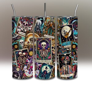 Spanish Tarot Card Tumbler Wrap Spanish Gothic Skeleton Tumbler Wrap 20 oz Skinny Tumbler Wrap Design SEAMLESS Sublimation Template DOWNLOAD
