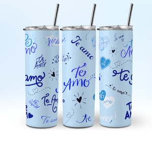 Te Amo Envoltura de Vaso Amor Azul 20oz Spaanse San Valentin Tumbler Wrap PNG 20 oz Skinny Tumbler Sublimatie Design Español DOWNLOAD