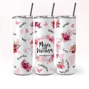 Mujer Virtuosa Envoltura de Vaso 20oz Roze Spaanse deugdzame vrouw Tumbler Wrap PNG 20 oz Skinny Tumbler Sublimatie Design Español DOWNLOAD