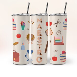 Maestro Envoltura de Vaso Profesor Profe 20oz Boho Spaanse leraar Tumbler Wrap PNG 20 oz Skinny Tumbler Sublimatie Español DOWNLOAD